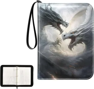 4 Pockets Trading Card Album Holder Book Folder Sports Card Binder Dragon Fight 400 Double Side Pockets for 3 Ring Binder Zipper