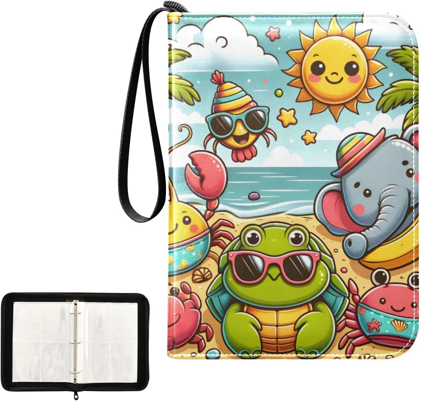 4 Pockets Trading Card Album Holder Book Folder Sports Card Binder Elephant Lobster Crab 400 Double Side Pockets for 3 Ring Binder Zipper