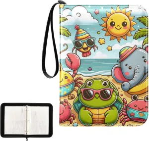 4 Pockets Trading Card Album Holder Book Folder Sports Card Binder Elephant Lobster Crab 400 Double Side Pockets for 3 Ring Binder Zipper