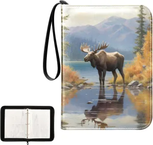 4 Pockets Trading Card Album Holder Book Folder Sports Card Binder Elk Animals 400 Double Side Pockets for 3 Ring Binder Zipper