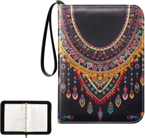 4 Pockets Trading Card Album Holder Book Folder Sports Card Binder Ethnic Oriental Pattern 400 Double Side Pockets for 3 Ring Binder Zipper