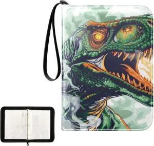 4 Pockets Trading Card Album Holder Book Folder Sports Card Binder Fierce Dinosaur 400 Double Side Pockets for 3 Ring Binder Zipper