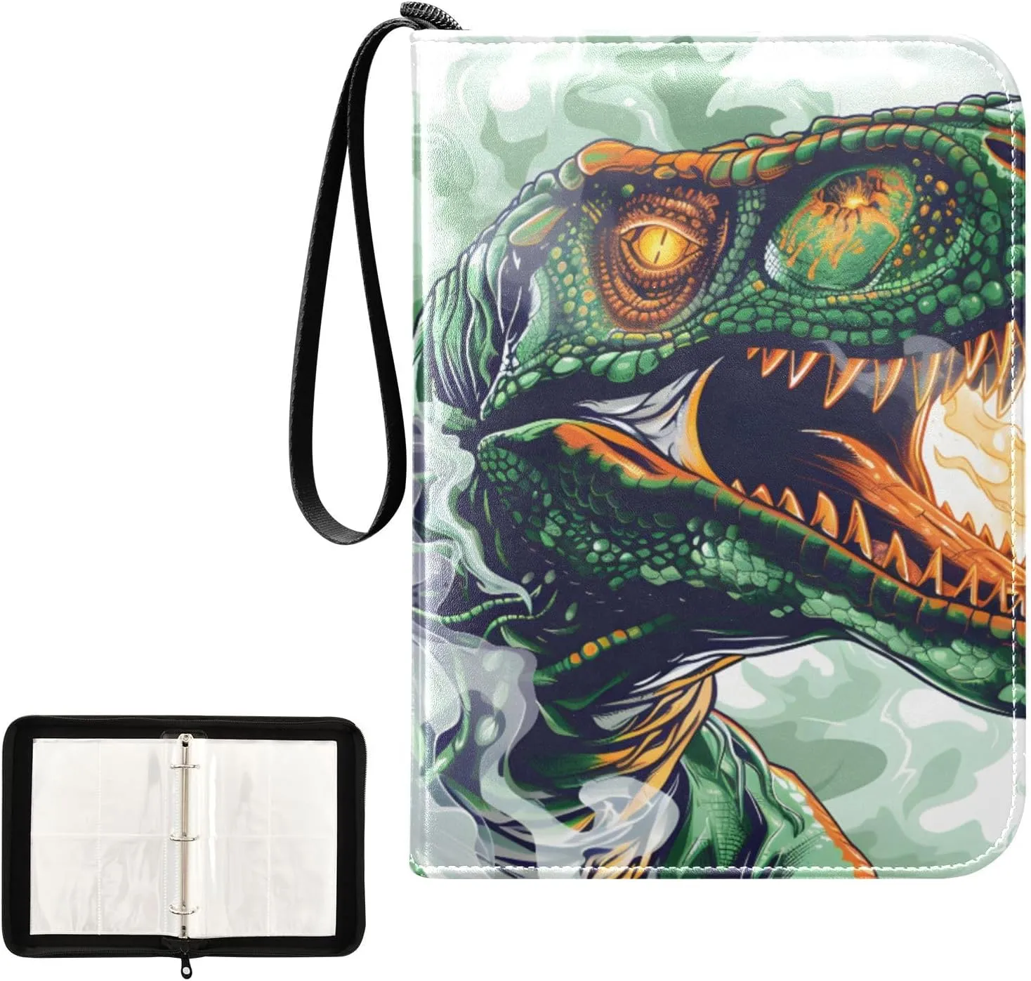 4 Pockets Trading Card Album Holder Book Folder Sports Card Binder Fierce Dinosaur 400 Double Side Pockets for 3 Ring Binder Zipper