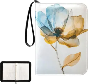 4 Pockets Trading Card Album Holder Book Folder Sports Card Binder Flower Blue Yellow 400 Double Side Pockets for 3 Ring Binder Zipper