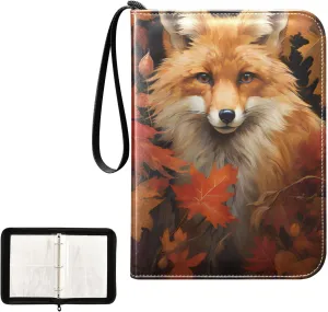 4 Pockets Trading Card Album Holder Book Folder Sports Card Binder Fox Fall Leaf 400 Double Side Pockets for 3 Ring Binder Zipper