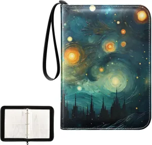 4 Pockets Trading Card Album Holder Book Folder Sports Card Binder Galaxy Painting 14 400 Double Side Pockets for 3 Ring Binder Zipper