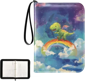 4 Pockets Trading Card Album Holder Book Folder Sports Card Binder Green Dinosaur Rainbow 400 Double Side Pockets for 3 Ring Binder Zipper