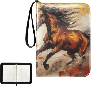 4 Pockets Trading Card Album Holder Book Folder Sports Card Binder Horse Painting 3 400 Double Side Pockets for 3 Ring Binder Zipper