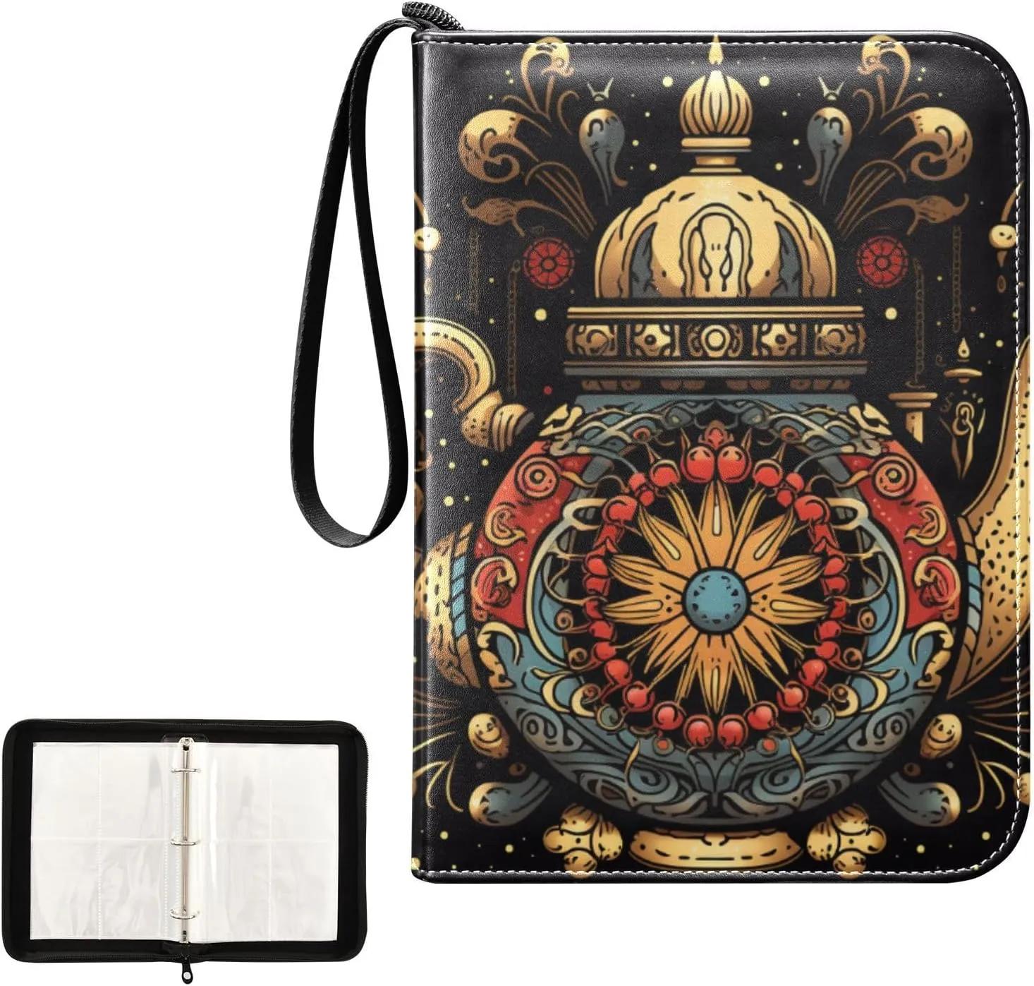 4 Pockets Trading Card Album Holder Book Folder Sports Card Binder Kettle 400 Double Side Pockets for 3 Ring Binder Zipper