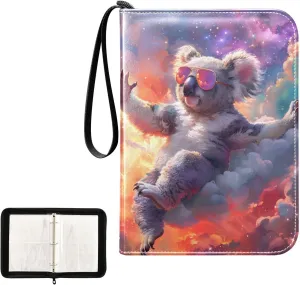 4 Pockets Trading Card Album Holder Book Folder Sports Card Binder Koala Bear Cloud 400 Double Side Pockets for 3 Ring Binder Zipper