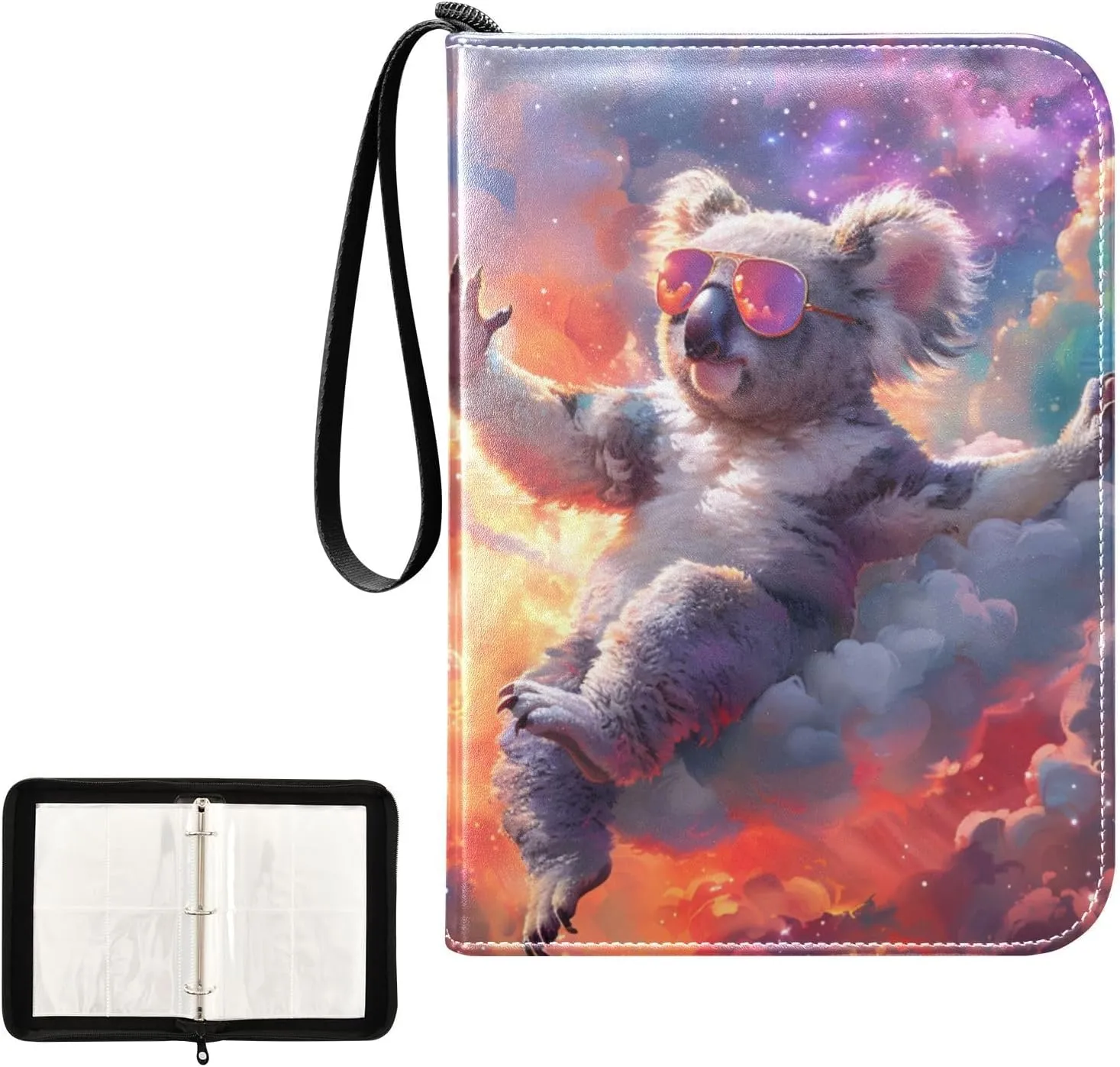 4 Pockets Trading Card Album Holder Book Folder Sports Card Binder Koala Bear Cloud 400 Double Side Pockets for 3 Ring Binder Zipper