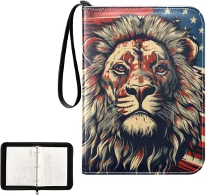 4 Pockets Trading Card Album Holder Book Folder Sports Card Binder Lion Flag 400 Double Side Pockets for 3 Ring Binder Zipper