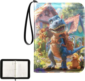 4 Pockets Trading Card Album Holder Book Folder Sports Card Binder Little Tyrannosaurus 400 Double Side Pockets for 3 Ring Binder Zipper