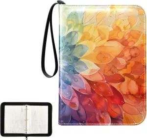 4 Pockets Trading Card Album Holder Book Folder Sports Card Binder Mandala Watercolor Lotus 400 Double Side Pockets for 3 Ring Binder Zipper