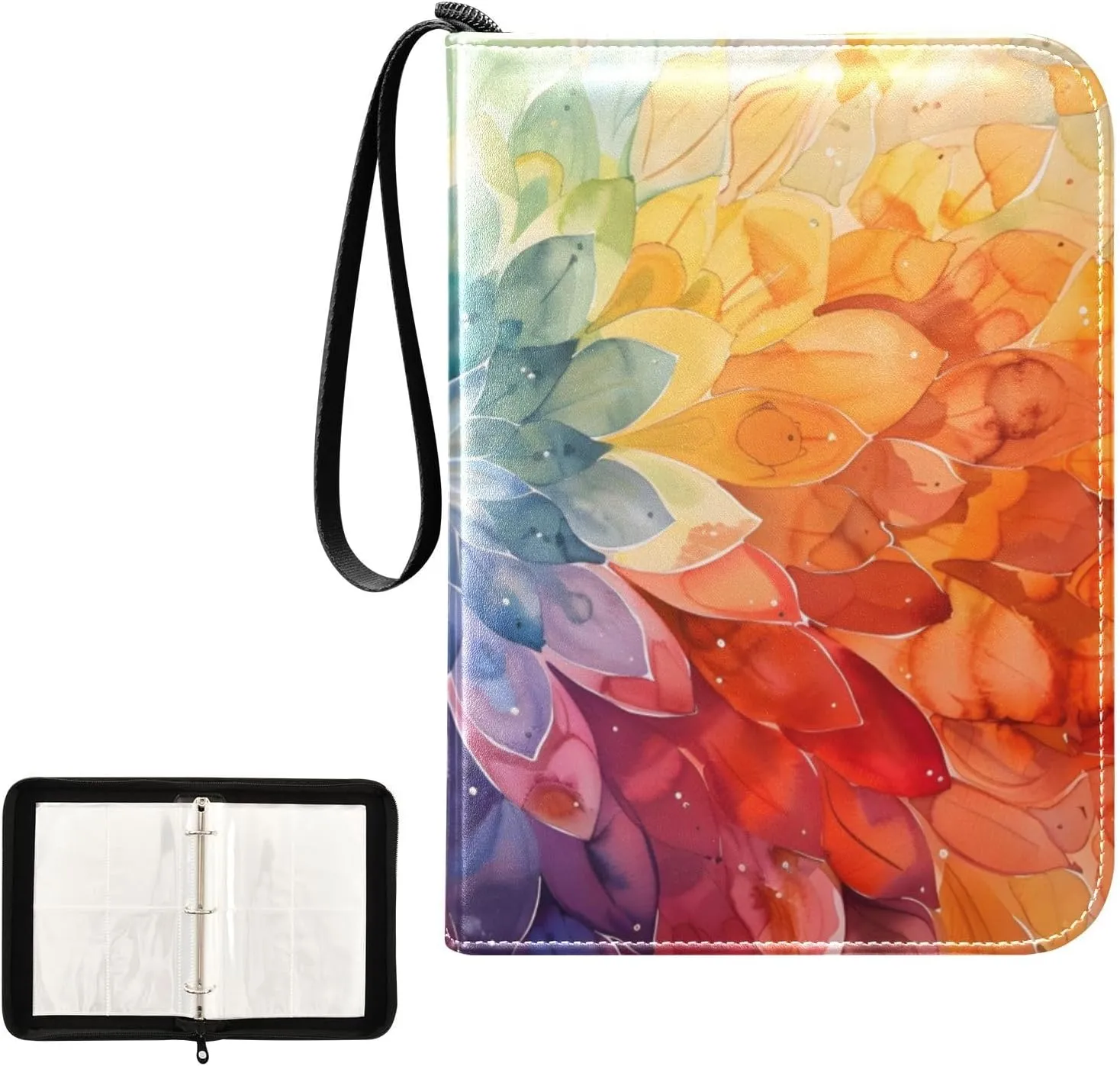 4 Pockets Trading Card Album Holder Book Folder Sports Card Binder Mandala Watercolor Lotus 400 Double Side Pockets for 3 Ring Binder Zipper