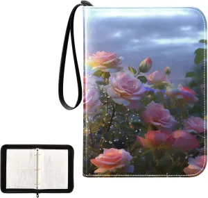 4 Pockets Trading Card Album Holder Book Folder Sports Card Binder Morning Rose Rainbow 400 Double Side Pockets for 3 Ring Binder Zipper