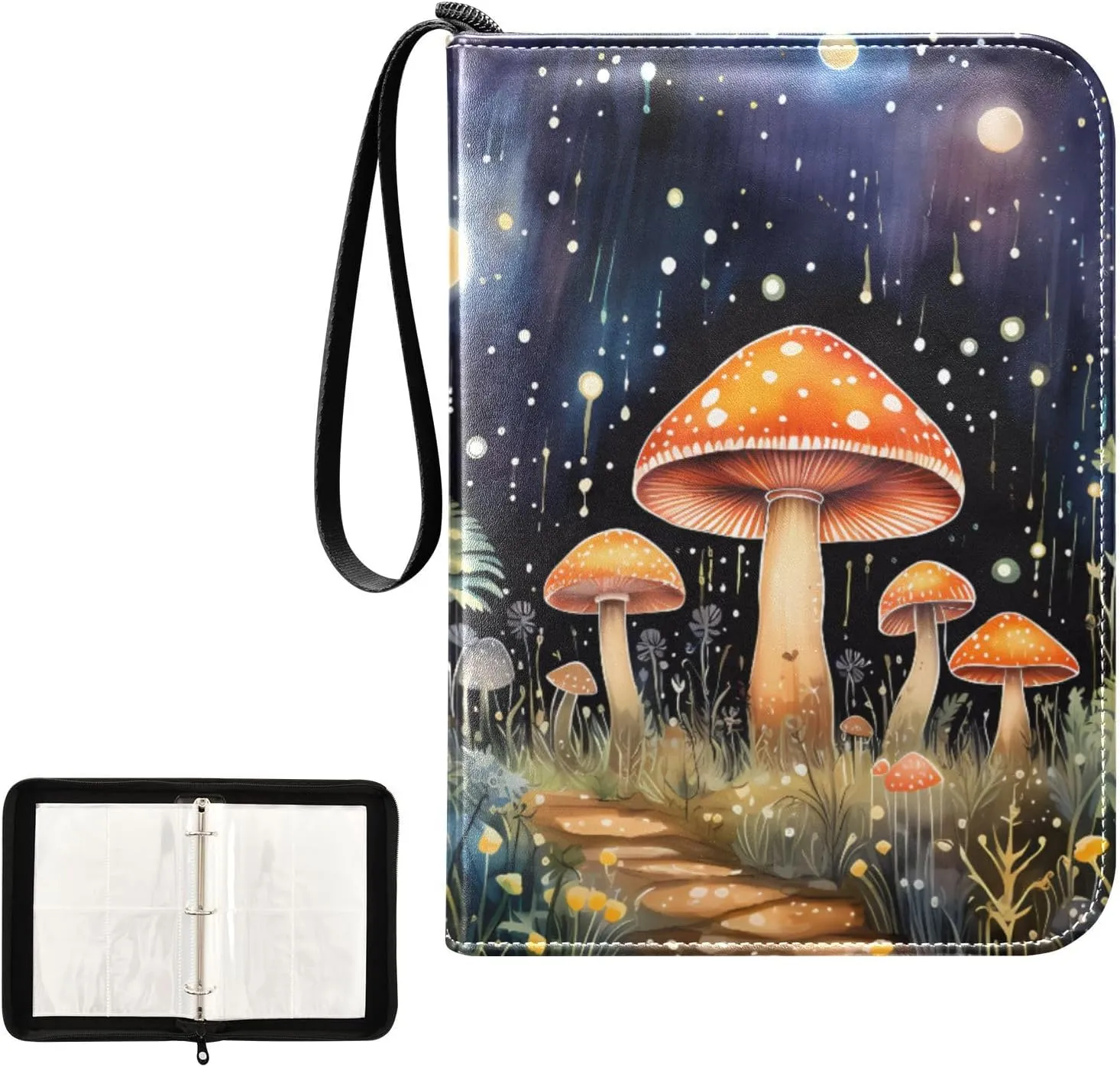 4 Pockets Trading Card Album Holder Book Folder Sports Card Binder Mushroom Painting 1 400 Double Side Pockets for 3 Ring Binder Zipper