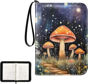 4 Pockets Trading Card Album Holder Book Folder Sports Card Binder Mushroom Painting 1 400 Double Side Pockets for 3 Ring Binder Zipper