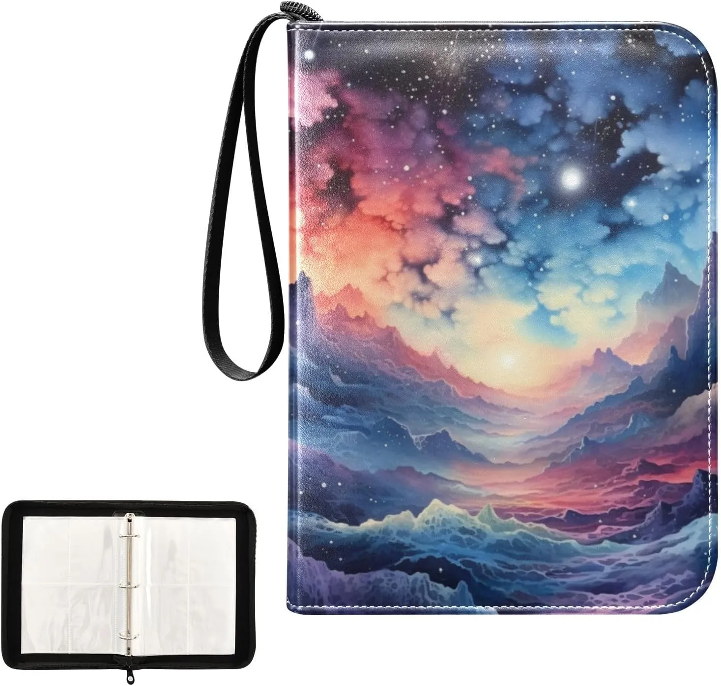 4 Pockets Trading Card Album Holder Book Folder Sports Card Binder Mystic View 400 Double Side Pockets for 3 Ring Binder Zipper