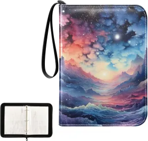 4 Pockets Trading Card Album Holder Book Folder Sports Card Binder Mystic View 400 Double Side Pockets for 3 Ring Binder Zipper