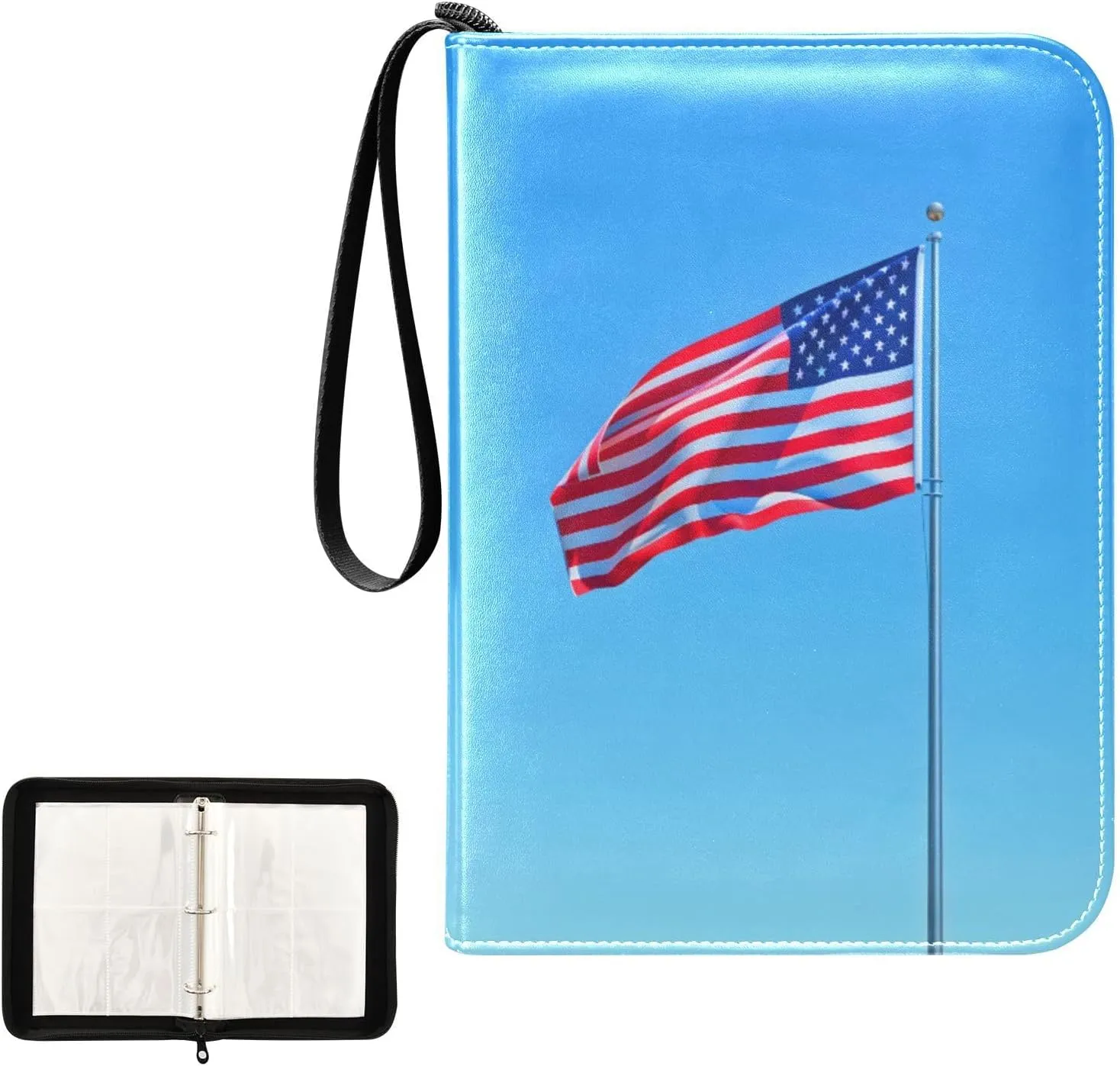 4 Pockets Trading Card Album Holder Book Folder Sports Card Binder National Flag 400 Double Side Pockets for 3 Ring Binder Zipper