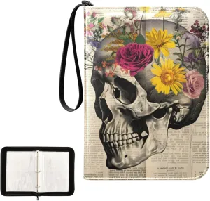 4 Pockets Trading Card Album Holder Book Folder Sports Card Binder Newspaper Skull 400 Double Side Pockets for 3 Ring Binder Zipper