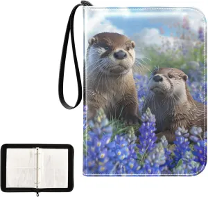 4 Pockets Trading Card Album Holder Book Folder Sports Card Binder Otters Flowers 400 Double Side Pockets for 3 Ring Binder Zipper