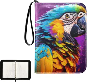 4 Pockets Trading Card Album Holder Book Folder Sports Card Binder Parrot Colorful 400 Double Side Pockets for 3 Ring Binder Zipper