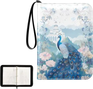 4 Pockets Trading Card Album Holder Book Folder Sports Card Binder Peacock Floral 400 Double Side Pockets for 3 Ring Binder Zipper