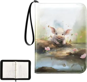 4 Pockets Trading Card Album Holder Book Folder Sports Card Binder Pig Cute 2 400 Double Side Pockets for 3 Ring Binder Zipper