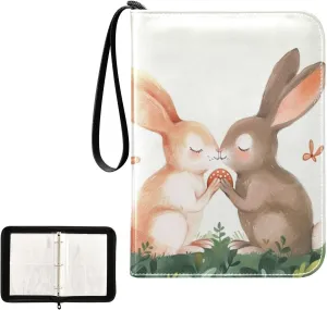 4 Pockets Trading Card Album Holder Book Folder Sports Card Binder Rabbit Cute 400 Double Side Pockets for 3 Ring Binder Zipper