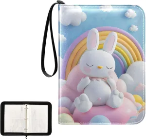 4 Pockets Trading Card Album Holder Book Folder Sports Card Binder Rabbits Rainbow Cloud 400 Double Side Pockets for 3 Ring Binder Zipper