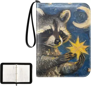 4 Pockets Trading Card Album Holder Book Folder Sports Card Binder Raccoon Star 400 Double Side Pockets for 3 Ring Binder Zipper