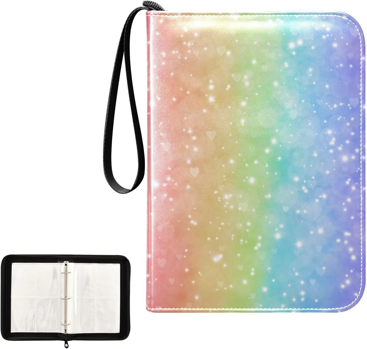 4 Pockets Trading Card Album Holder Book Folder Sports Card Binder Rainbow Abstract 400 Double Side Pockets for 3 Ring Binder Zipper
