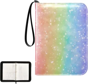 4 Pockets Trading Card Album Holder Book Folder Sports Card Binder Rainbow Abstract 400 Double Side Pockets for 3 Ring Binder Zipper