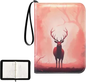 4 Pockets Trading Card Album Holder Book Folder Sports Card Binder Reindeer Elk 4 400 Double Side Pockets for 3 Ring Binder Zipper