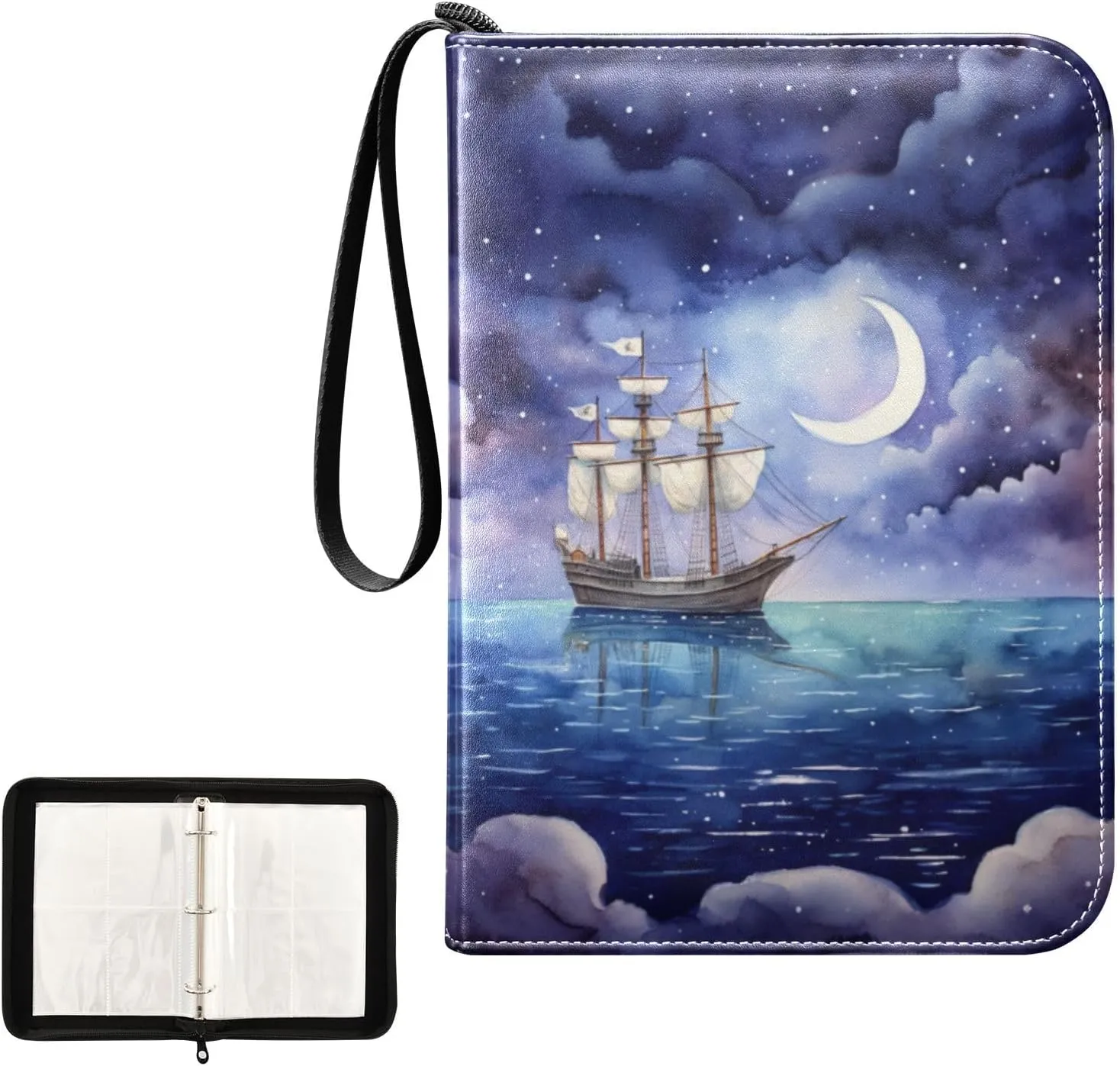 4 Pockets Trading Card Album Holder Book Folder Sports Card Binder Sailboat 2 400 Double Side Pockets for 3 Ring Binder Zipper