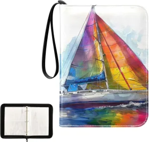 4 Pockets Trading Card Album Holder Book Folder Sports Card Binder Sailboat 400 Double Side Pockets for 3 Ring Binder Zipper