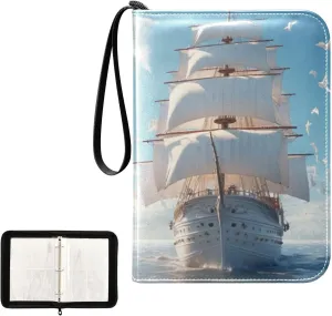4 Pockets Trading Card Album Holder Book Folder Sports Card Binder Sailboat Sailing 400 Double Side Pockets for 3 Ring Binder Zipper