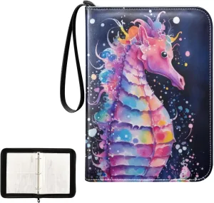 4 Pockets Trading Card Album Holder Book Folder Sports Card Binder Sea Horse 2 400 Double Side Pockets for 3 Ring Binder Zipper