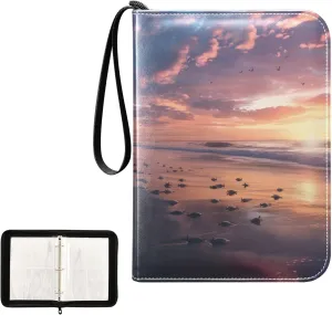 4 Pockets Trading Card Album Holder Book Folder Sports Card Binder Sea Turtles Nesting 400 Double Side Pockets for 3 Ring Binder Zipper