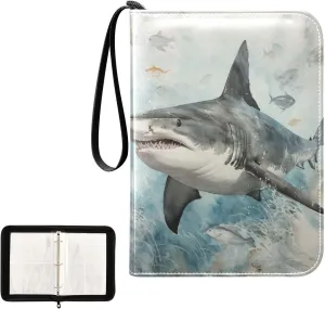 4 Pockets Trading Card Album Holder Book Folder Sports Card Binder Shark 1 400 Double Side Pockets for 3 Ring Binder Zipper