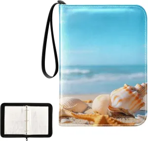 4 Pockets Trading Card Album Holder Book Folder Sports Card Binder Shells Beaches Seashores 400 Double Side Pockets for 3 Ring Binder Zipper