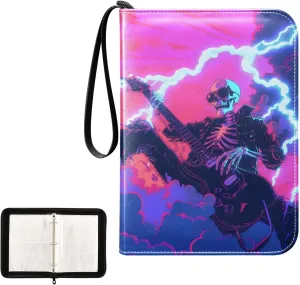4 Pockets Trading Card Album Holder Book Folder Sports Card Binder Skeleton Rock Band 400 Double Side Pockets for 3 Ring Binder Zipper