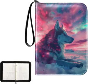 4 Pockets Trading Card Album Holder Book Folder Sports Card Binder Sled Dog Aurora 400 Double Side Pockets for 3 Ring Binder Zipper