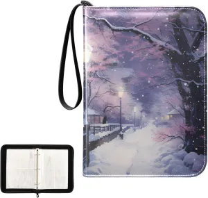 4 Pockets Trading Card Album Holder Book Folder Sports Card Binder Snow-covered 400 Double Side Pockets for 3 Ring Binder Zipper