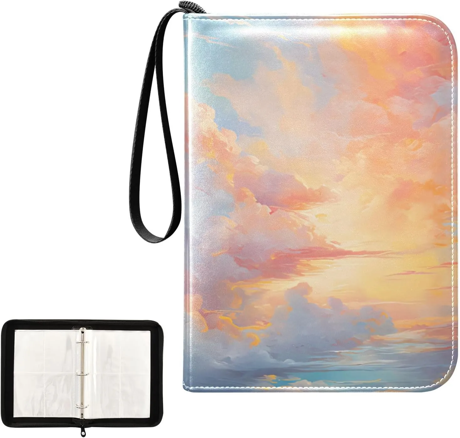 4 Pockets Trading Card Album Holder Book Folder Sports Card Binder Sunset Louds 400 Double Side Pockets for 3 Ring Binder Zipper