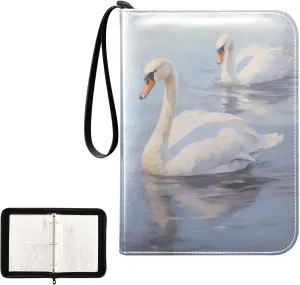 4 Pockets Trading Card Album Holder Book Folder Sports Card Binder Swan 2 400 Double Side Pockets for 3 Ring Binder Zipper