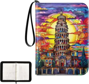 4 Pockets Trading Card Album Holder Book Folder Sports Card Binder The Leaning Tower Of Pisa 400 Double Side Pockets for 3 Ring Binder Zipper
