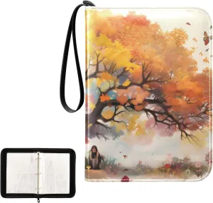 4 Pockets Trading Card Album Holder Book Folder Sports Card Binder Tree Autumn 400 Double Side Pockets for 3 Ring Binder Zipper